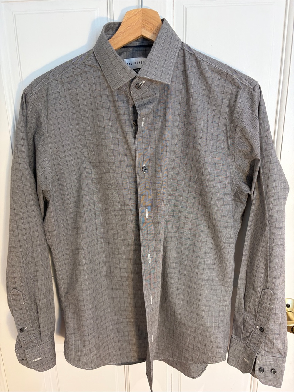 C2 by Calibrate Men's Gray Windowpane Dress Shirt
